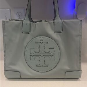 Tory Burch Seafoam Green Tote Bag with Iconic Logo